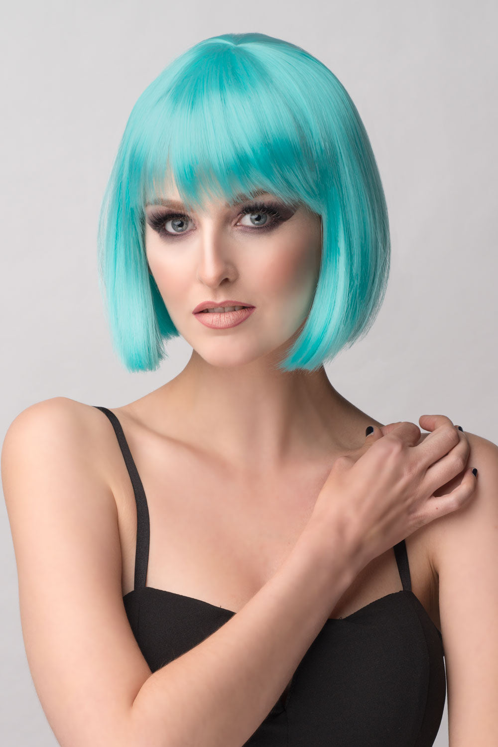 Turquoise Bob Wig with full fringe Iris AnnabellesWigs Annabelles Wigs UK