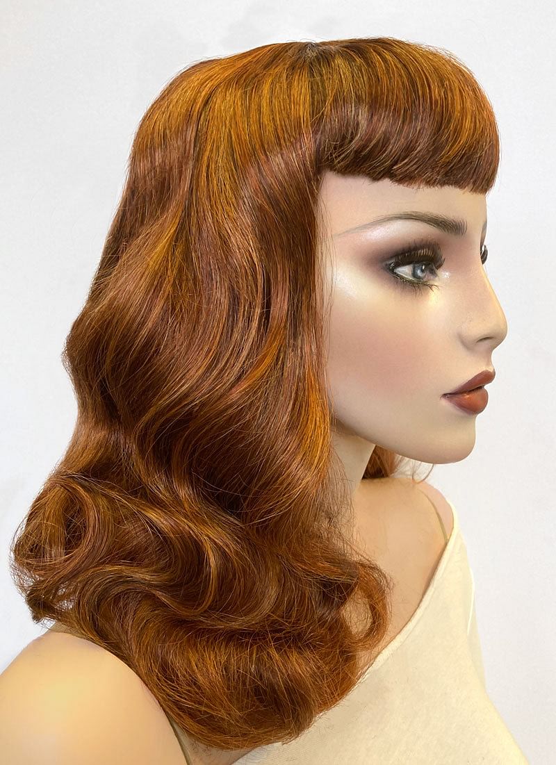 Auburn pinup style wig, finger waved with short fringe: Heidi AnnabellesWigs