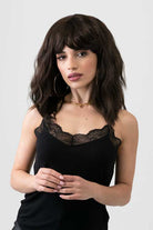 A chocolate brown long wavy bob wig: Roxy