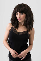 A chocolate brown long wavy bob wig: Roxy