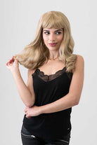 Ash blonde 50s style wig with short fringe and gentle waves: Trinity