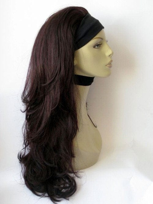 Black & purple half wig hairpiece, wavy, loose curls: Indira