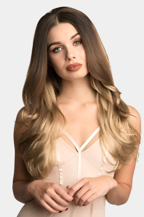 Brown/blonde ombre half wig, layered, wavy: Adeline