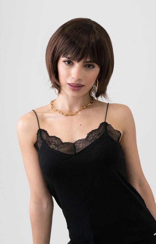 Dark brown pixie cut bob wig with reddish brown lowlights freeshipping - AnnabellesWigs