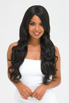 Long Wavy Black Wig With Side Sweeping Fringe: Charlotte freeshipping - AnnabellesWigs