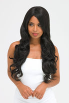 Long Wavy Black Wig With Side Sweeping Fringe: Charlotte freeshipping - AnnabellesWigs