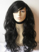 Long Wavy Black Wig With Side Sweeping Fringe: Charlotte freeshipping - AnnabellesWigs