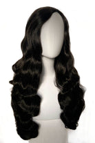 AnnabellesWigs synthetic wig Long black pinup style wig with vintage hollywood waves: Veronica