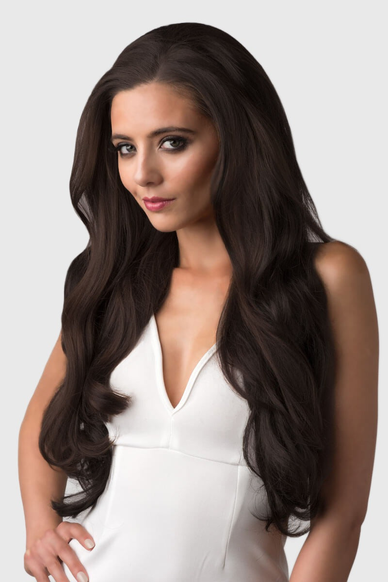 Brown half wig hairpiece, full, long with gentle waves: Taya