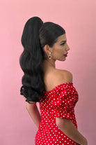 dark chocolate brown Retro style ponytail hairpiece, long with vintage waves: Arabella