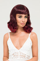 Black and red pinup style wig, gently wavy with short fringe, 1950s style: Lillian