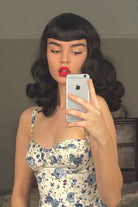Bettie Page style black wig with gentle retro waves